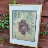 Chinese print purple flower under golden frame