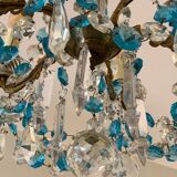 Chandelier with blue crystal pimples, 6 lights, Baccarat, 1950, art nouveau style