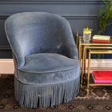 Peacock blue velvet fringed toad armchair