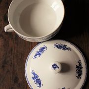 Soup tureen Saint Amand half porcelain flowers art deco blue