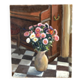 Still life in oil on canvas 1950s, vintage flower bouquet painting