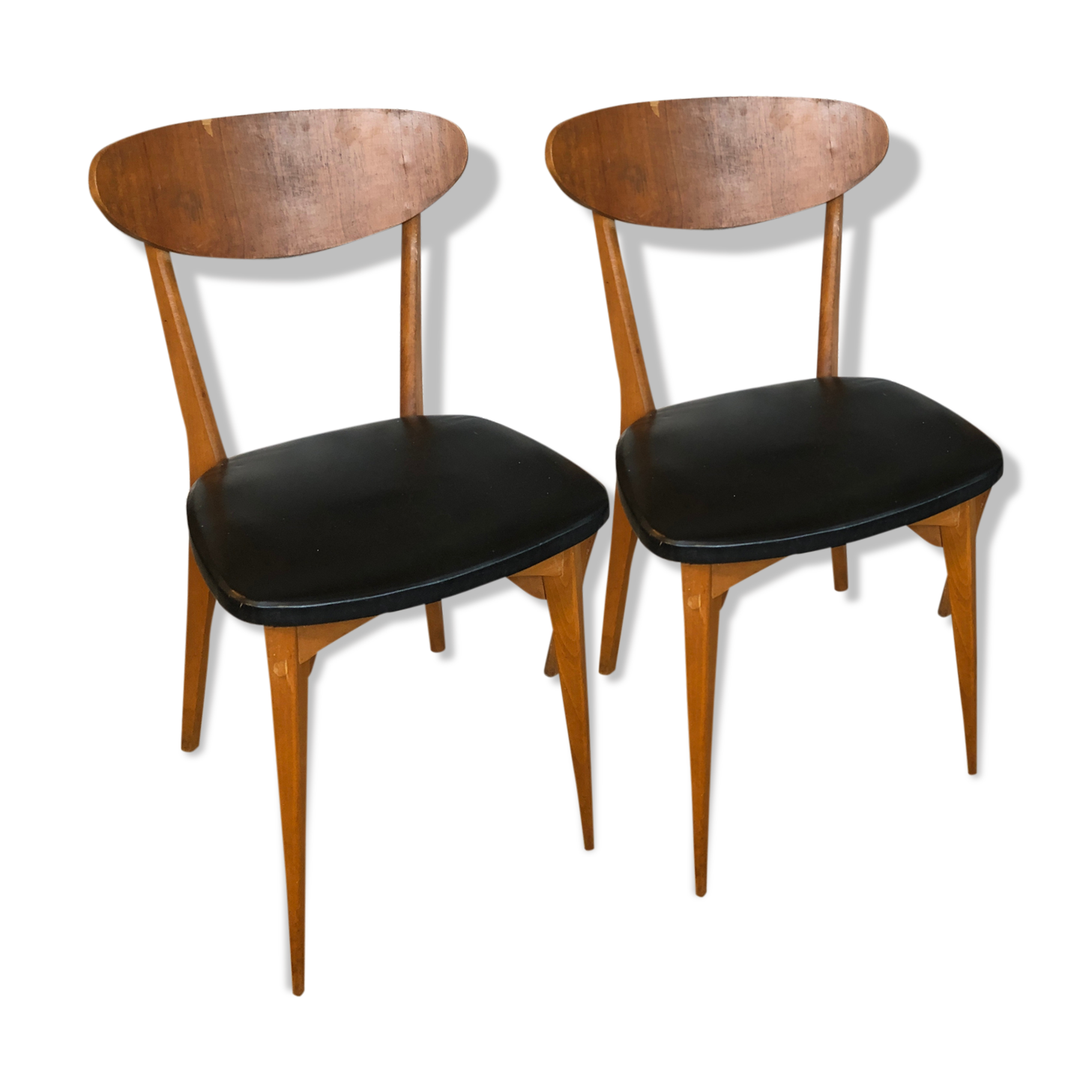 Two vintage chairs compass feet, 1950