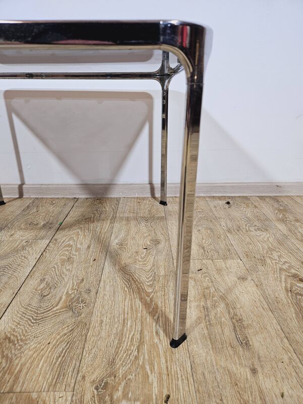 Table basse Mid-Century Modern – Chrome et verre fumé, Italie, années 1970.