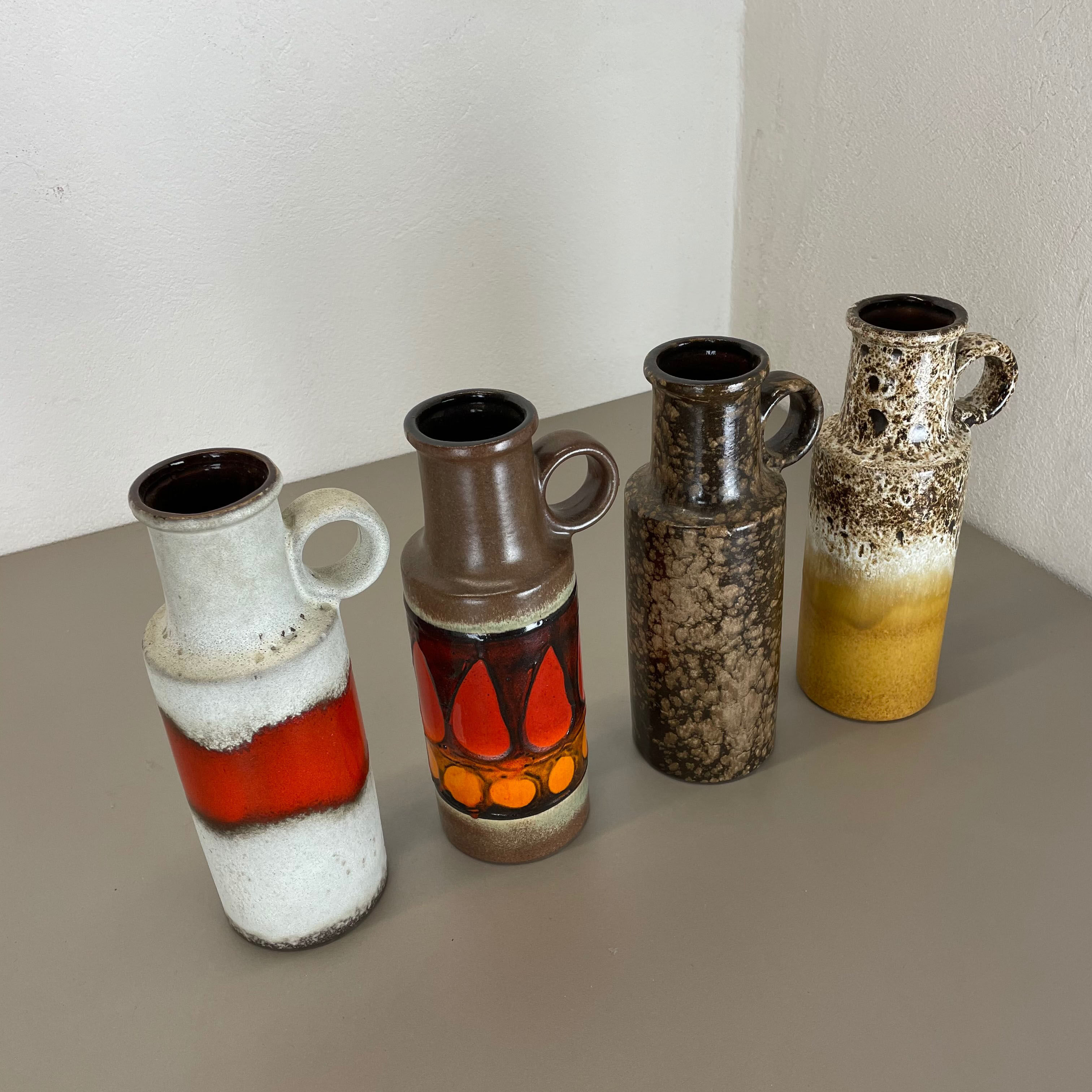 Set of 4 vintage pottery fat lava vases made by Scheurich, Germany, 1970s