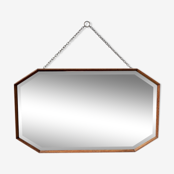 Vintage octagonal wall mirror wood frame - 69x40cm