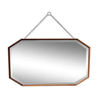 Vintage octagonal wall mirror wood frame - 69x40cm
