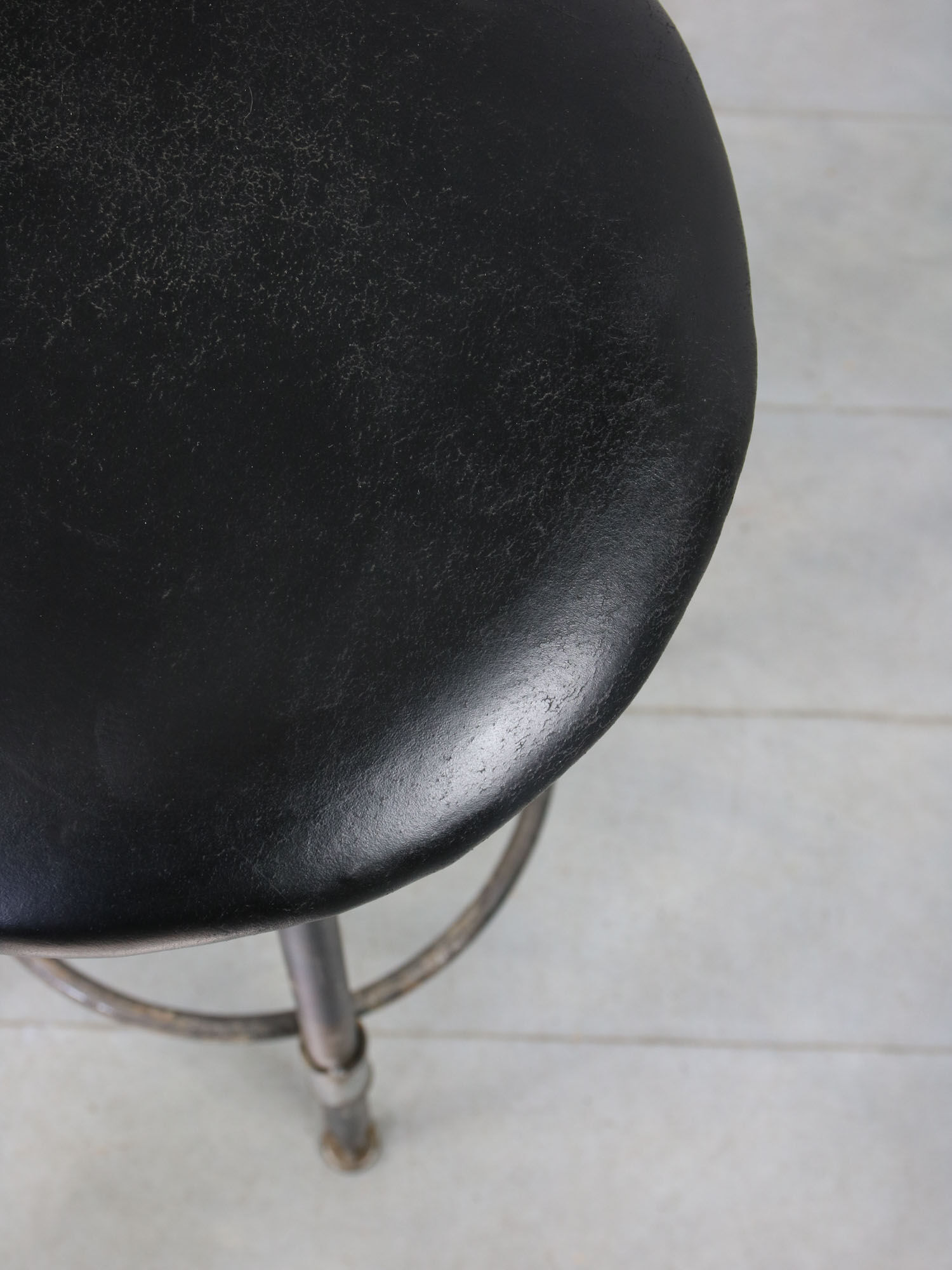 Vintage industrial metal & leather swivel bar stool