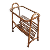 Rattan Magazine Rack, Bamboo, France 1975