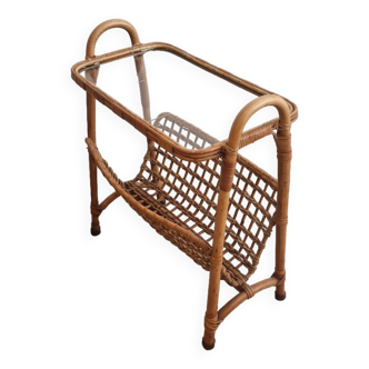 Rattan Magazine Rack, Bamboo, France 1975