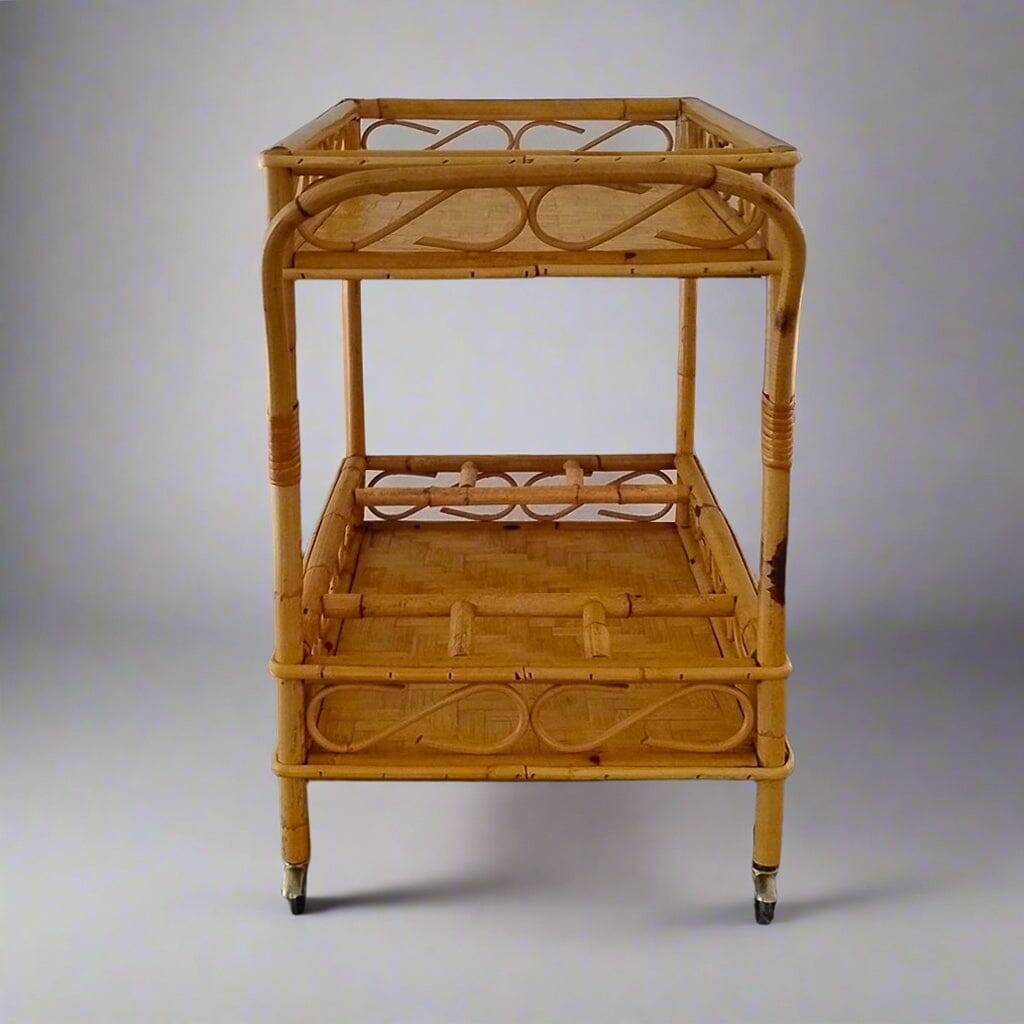1960s Exquisite Italian Bamboo & Rattan Bar Cart by Franco Albini - Mid Cen