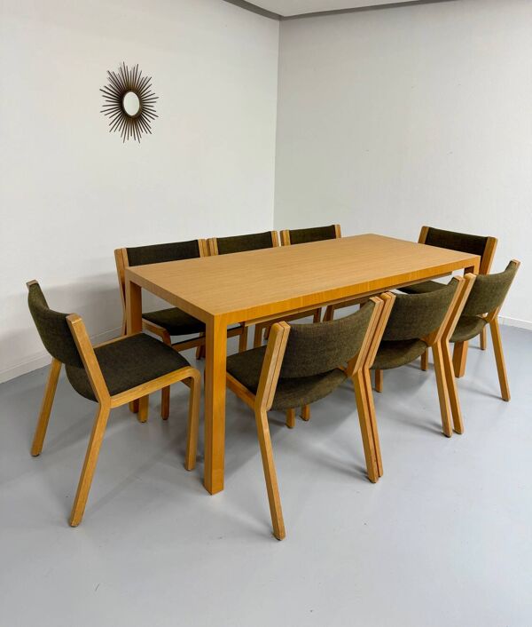 Table post moderne bois strié numéroté à tiroirs design 80