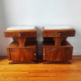 Paire de tables de chevet en noyer blond, Art déco 1940