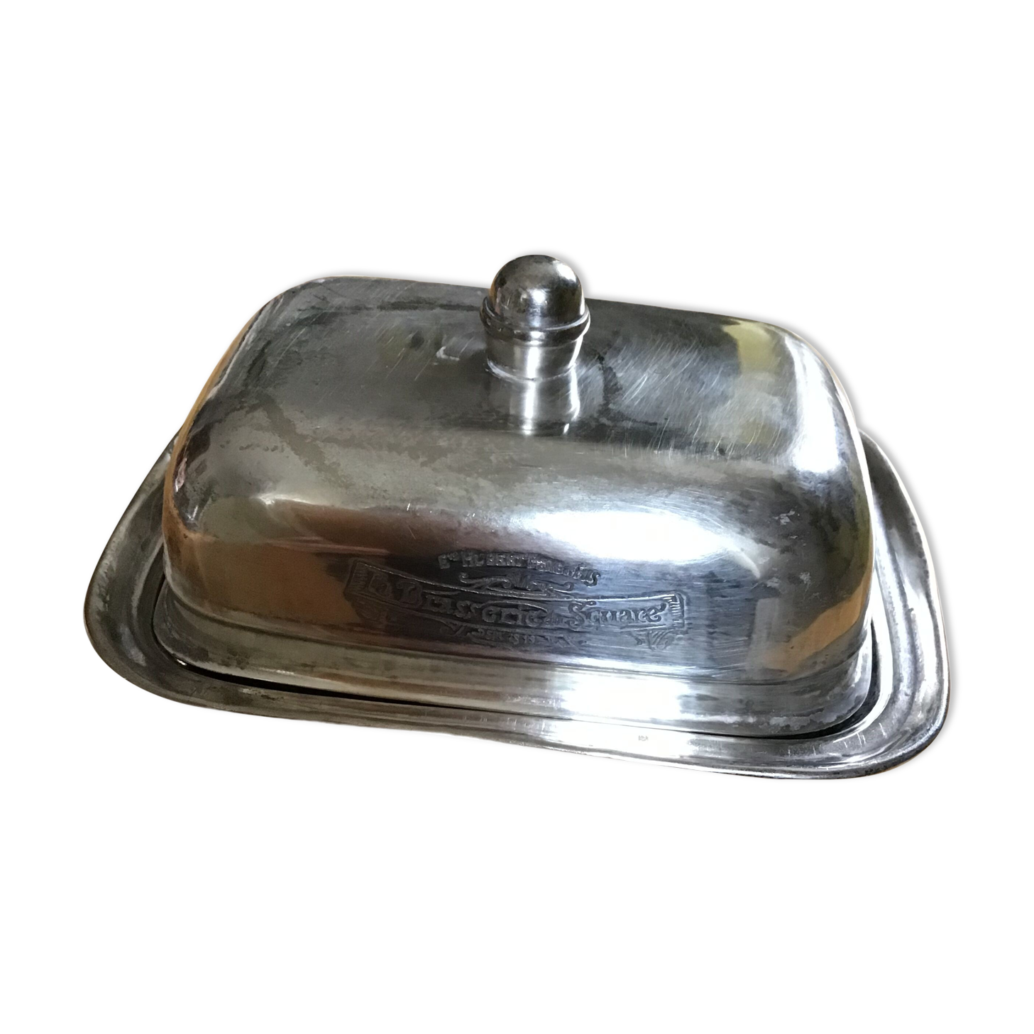 Butter dish metal and glass