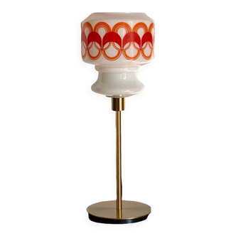 Table lamp with a vintage globe orange patterns 70s