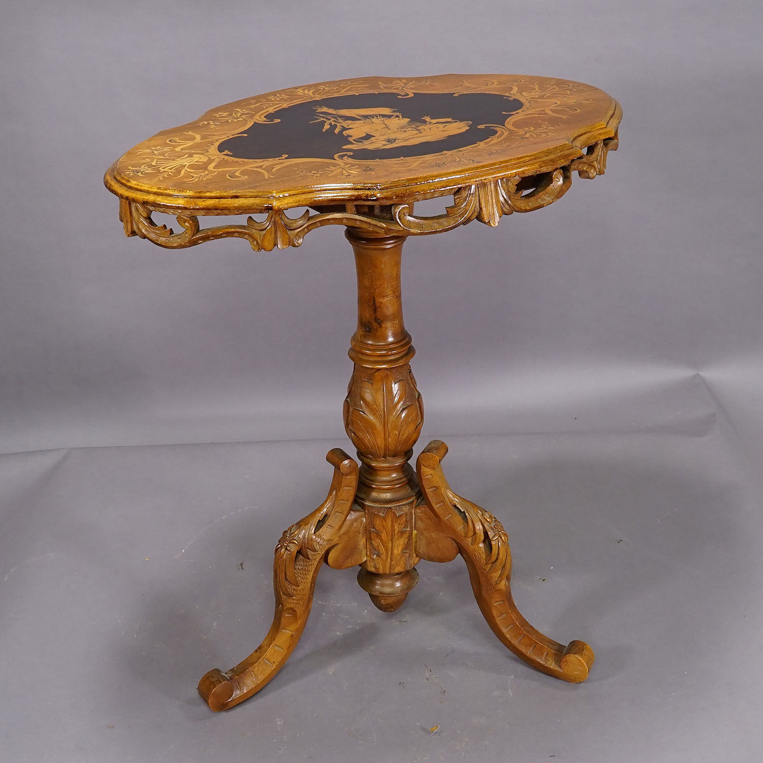 Edelweiss marquetry side table Brienz Switzerland 1900
