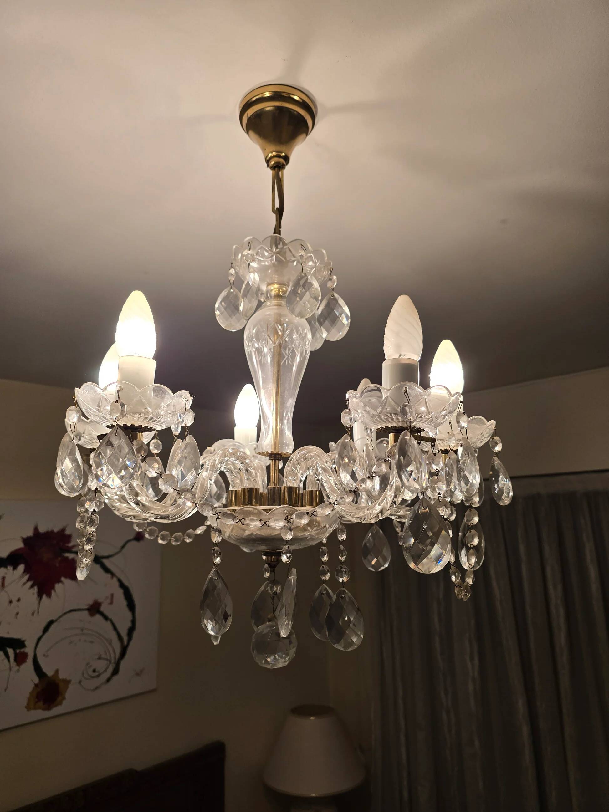 Antique cut glass chandelier with pendants – 6 arms