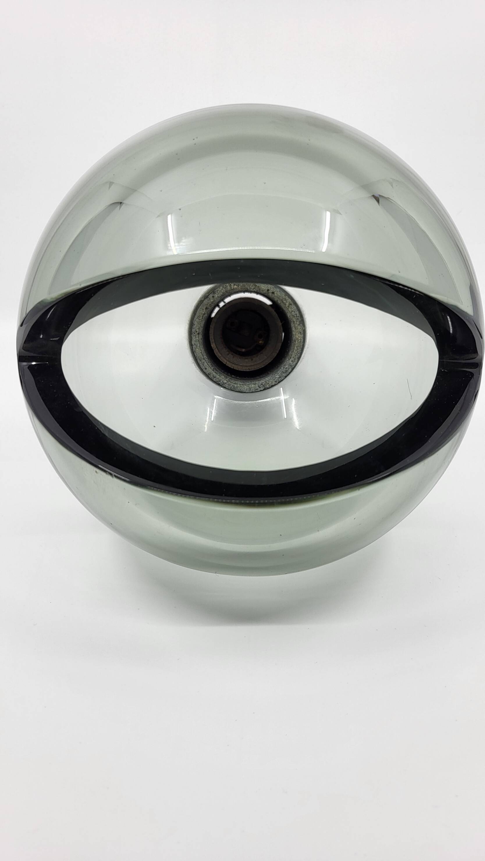 Pendant chandelier, chrome and smoked glass, eye ball design, space age, Italy, 1970s