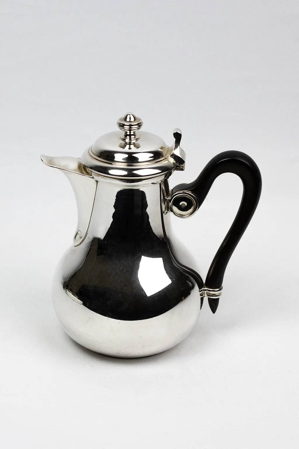 Christofle Gallia selfish coffee pot in silver-plated metal with a wooden handle