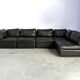 Vintage black leather modular sofa, 1970s