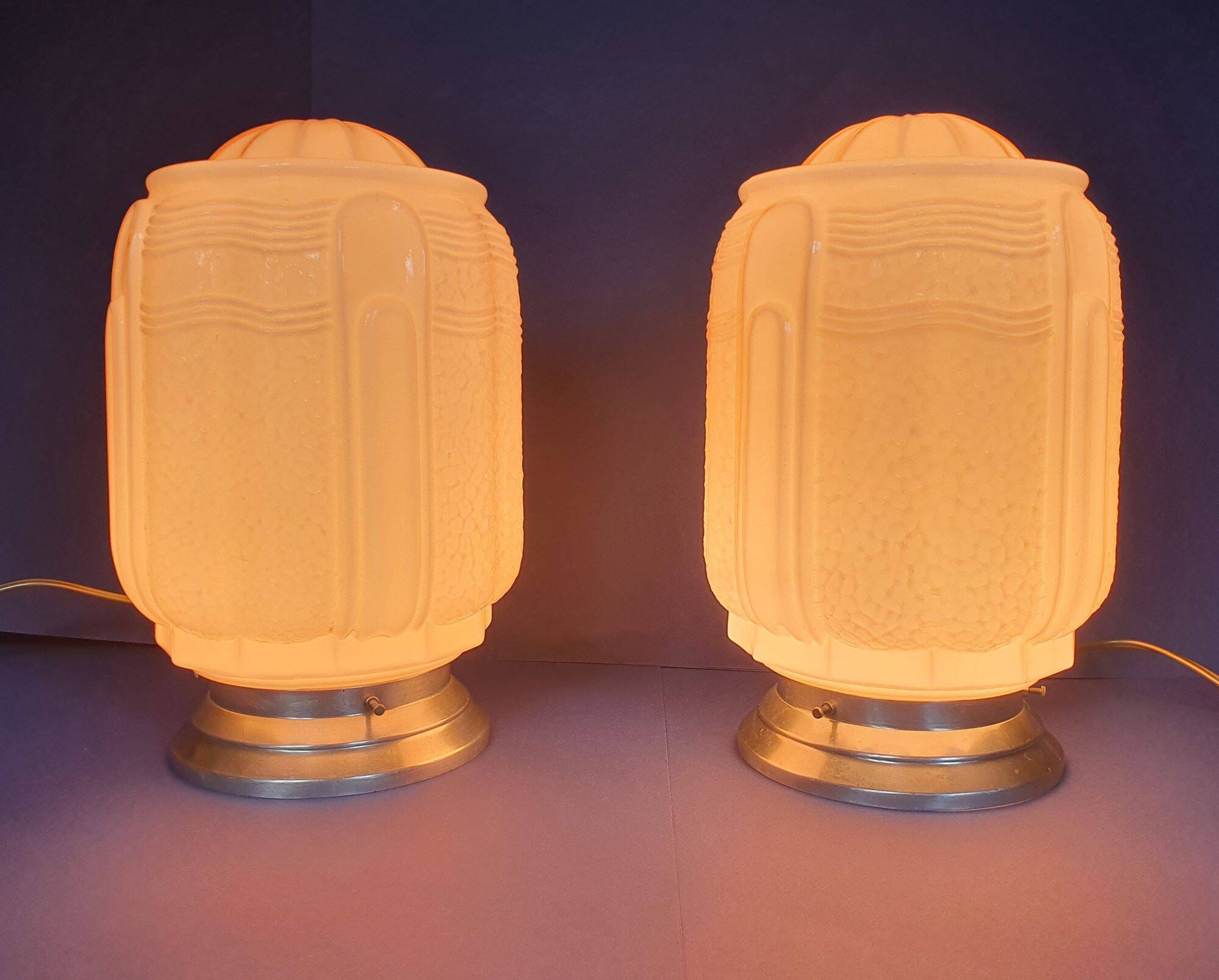 Pair of large pink art deco table lamps France