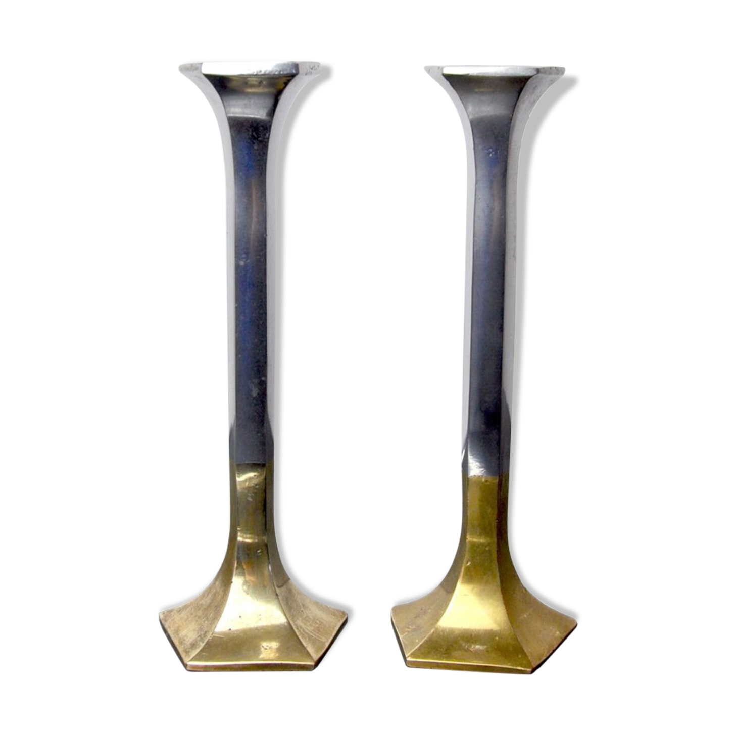 Pair of brutalist candlesticks by david marshall, 1980, spain