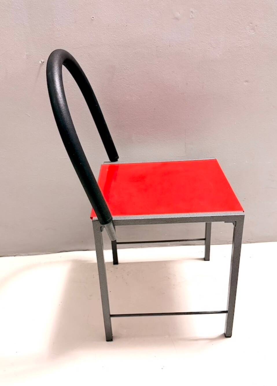 Ettore Sottsass style Red Vintage Side Chair, Laminate & Metal, Italy, 1980