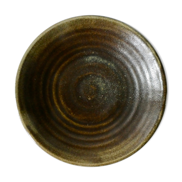 Plate, bowl on a pedestal, in glazed stoneware, signed