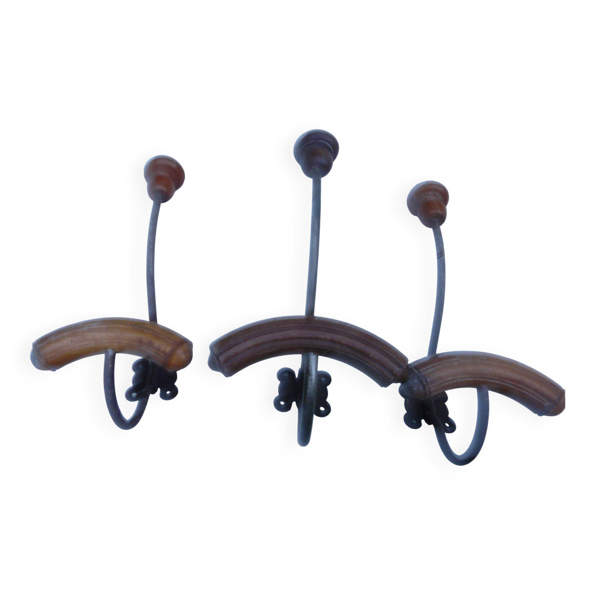 Set of 3 double bistro coat racks in wood and metal