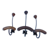 Set of 3 double bistro coat racks in wood and metal