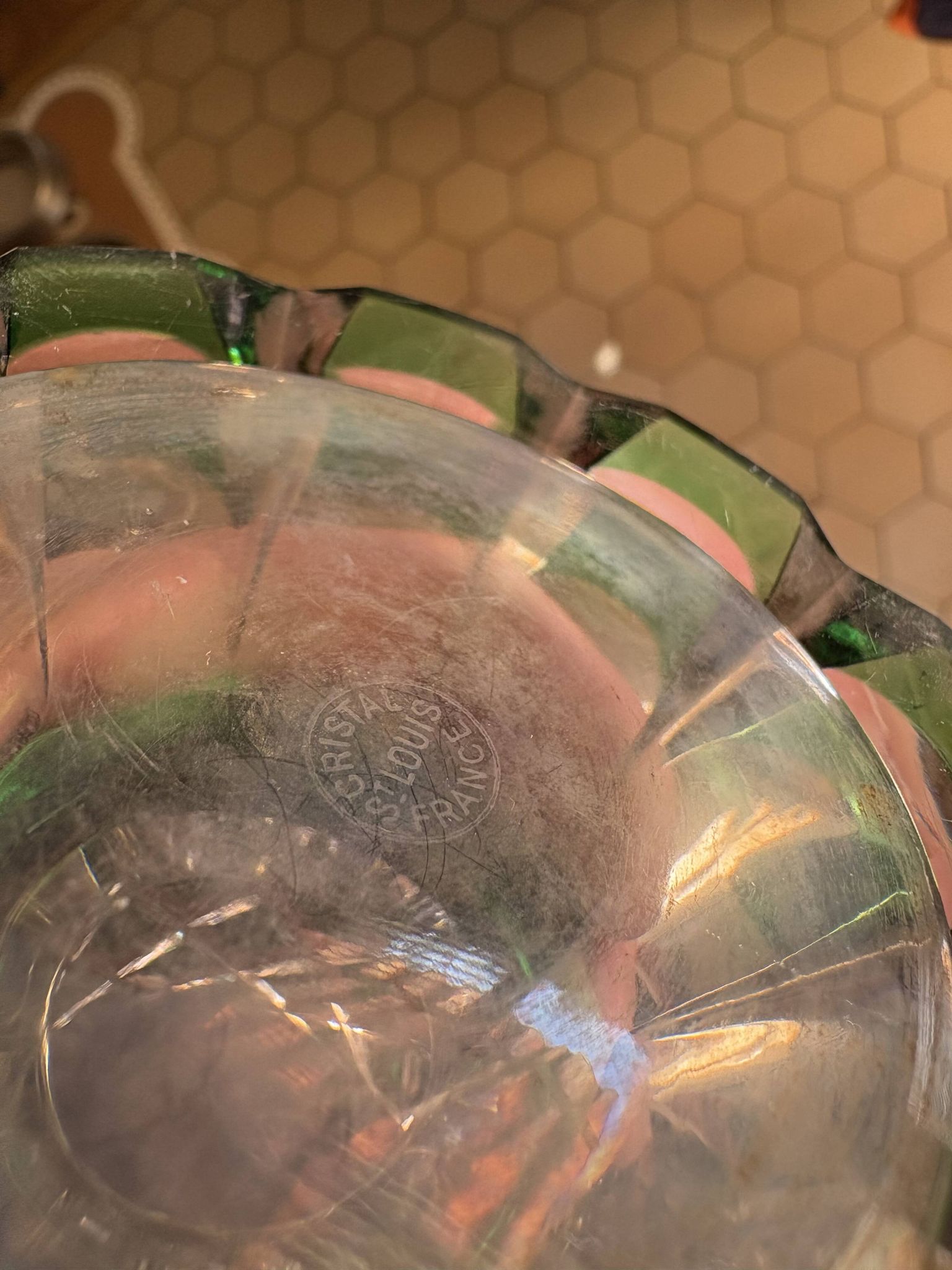Flared crystal vase in green Saint-Louis France