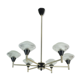 6-light mid century CHANDELIER pendant light glass aluminum and metal earyl 1960s