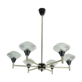 6-light mid century CHANDELIER pendant light glass aluminum and metal earyl 1960s