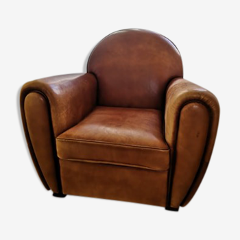 Fauteuil club en cuir vintage couleur fauve