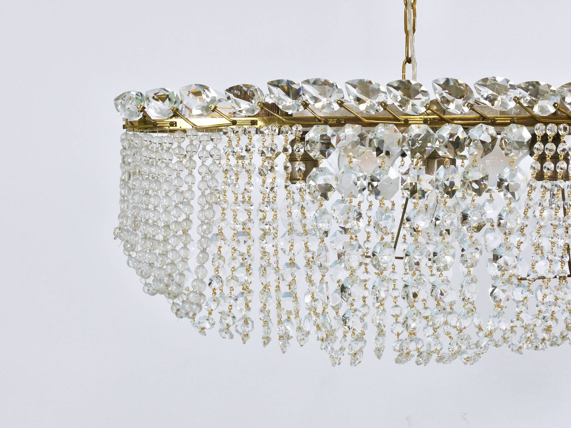 J.T. Kalmar Josef Frank 58" Zeppelin Crystal and Brass Chandelier, Vienna, 1950s