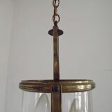 French Vintage Brass 2 Light Hanging Lantern With Cylindrical Glass Shade 4948