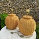 Paire de lampe en rotin clair vintage 1970