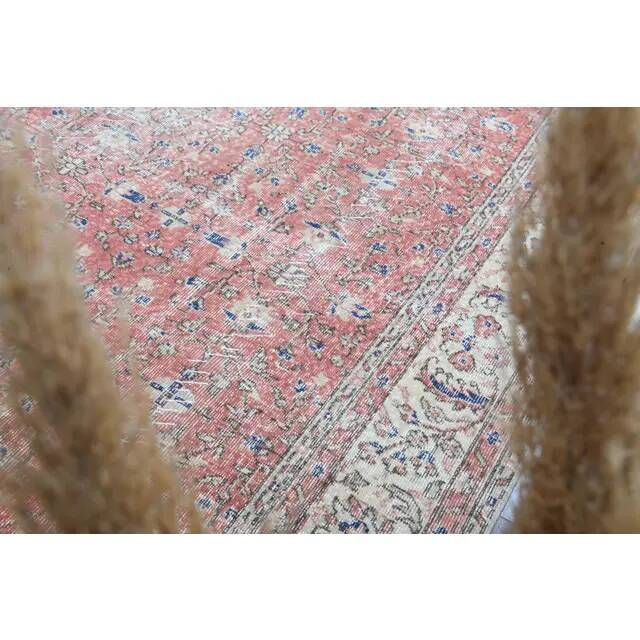 1960s Vintage Persian Handmade Wool Cotton Light Red Area Rug 280x360