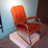 Modernist armchair in leather and chrome - 1940