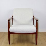 GFM-64 Brown Armchair in White Ivory Bouclé attributed to Edmund Homa, 1970s