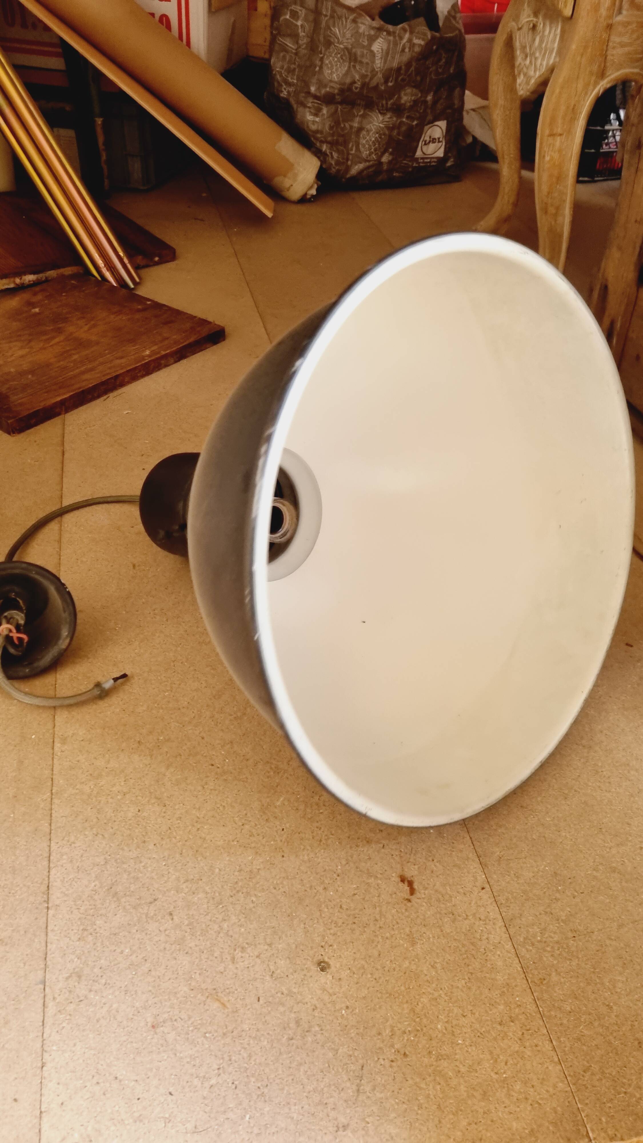 XL black enamelled metal pendant light