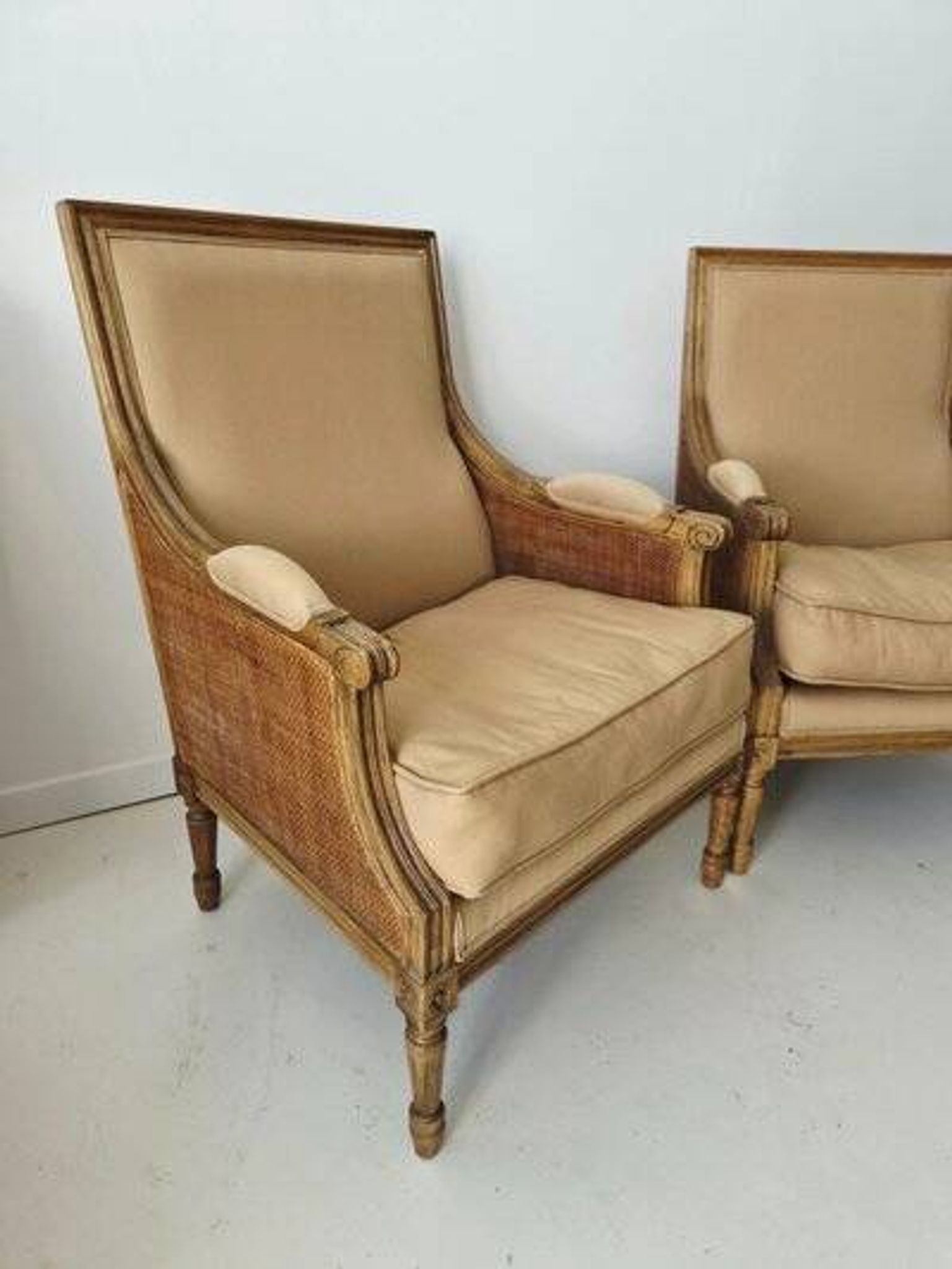 Pair of French antique Louis XV style armchairs (cane back armchairs)