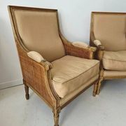 Pair of French antique Louis XV style armchairs (cane back armchairs)