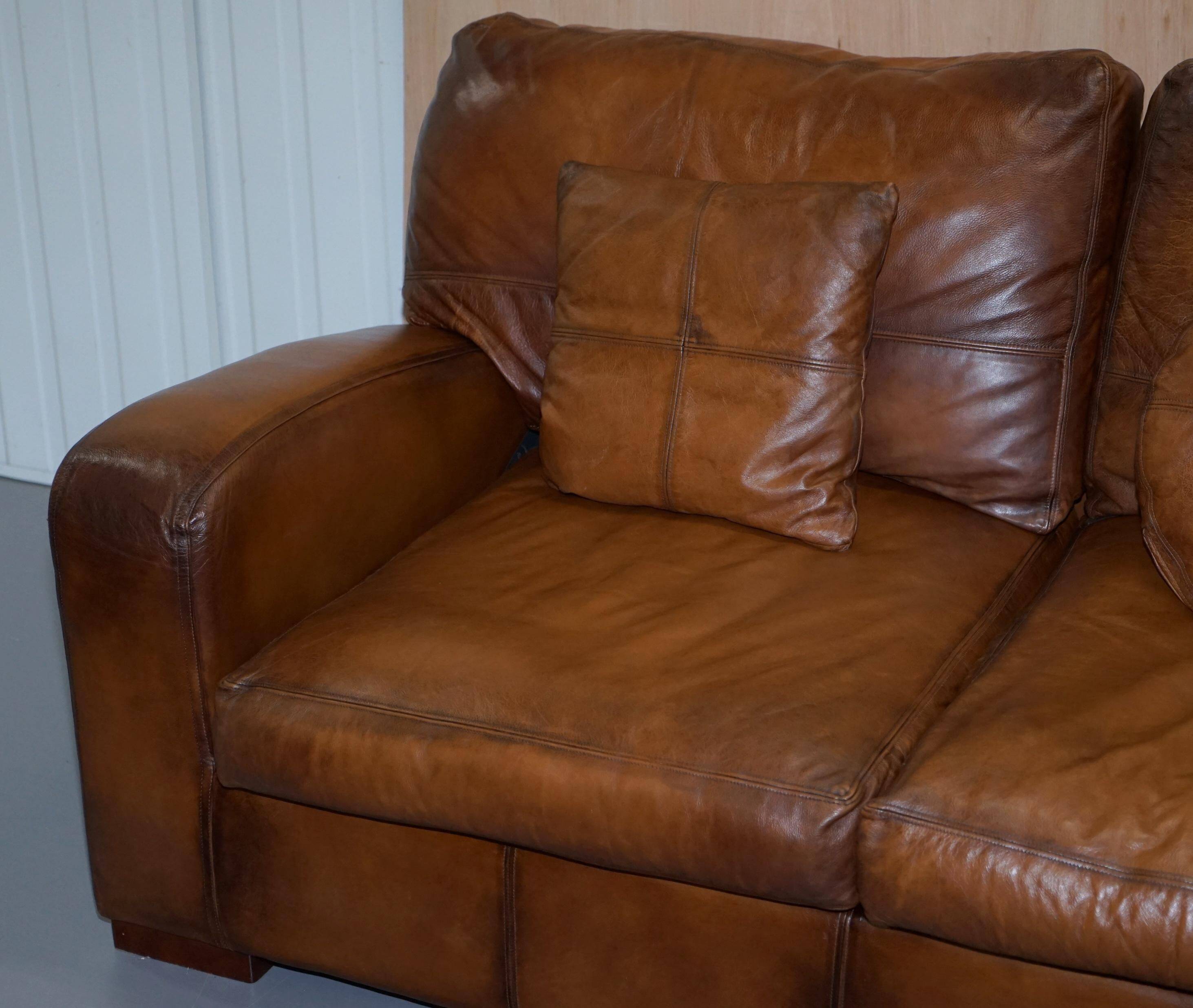 Hand-dyed leather vintage-style sofa