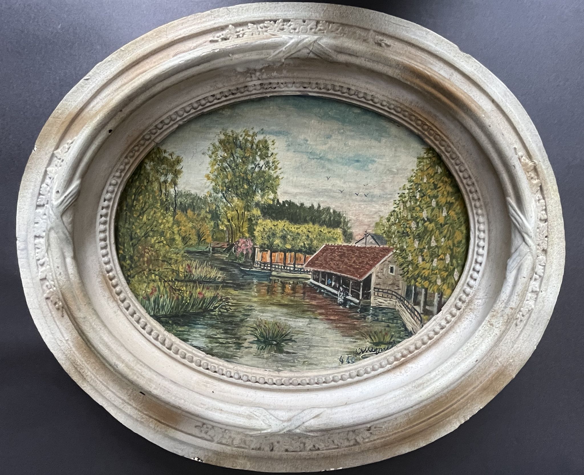 Tableau huile sur toile "Le lavoir"