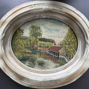 Tableau huile sur toile "Le lavoir"