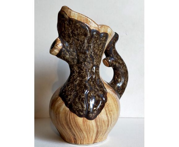 Faux-bois ceramic pitcher signed "Cérart" MONACO vintage