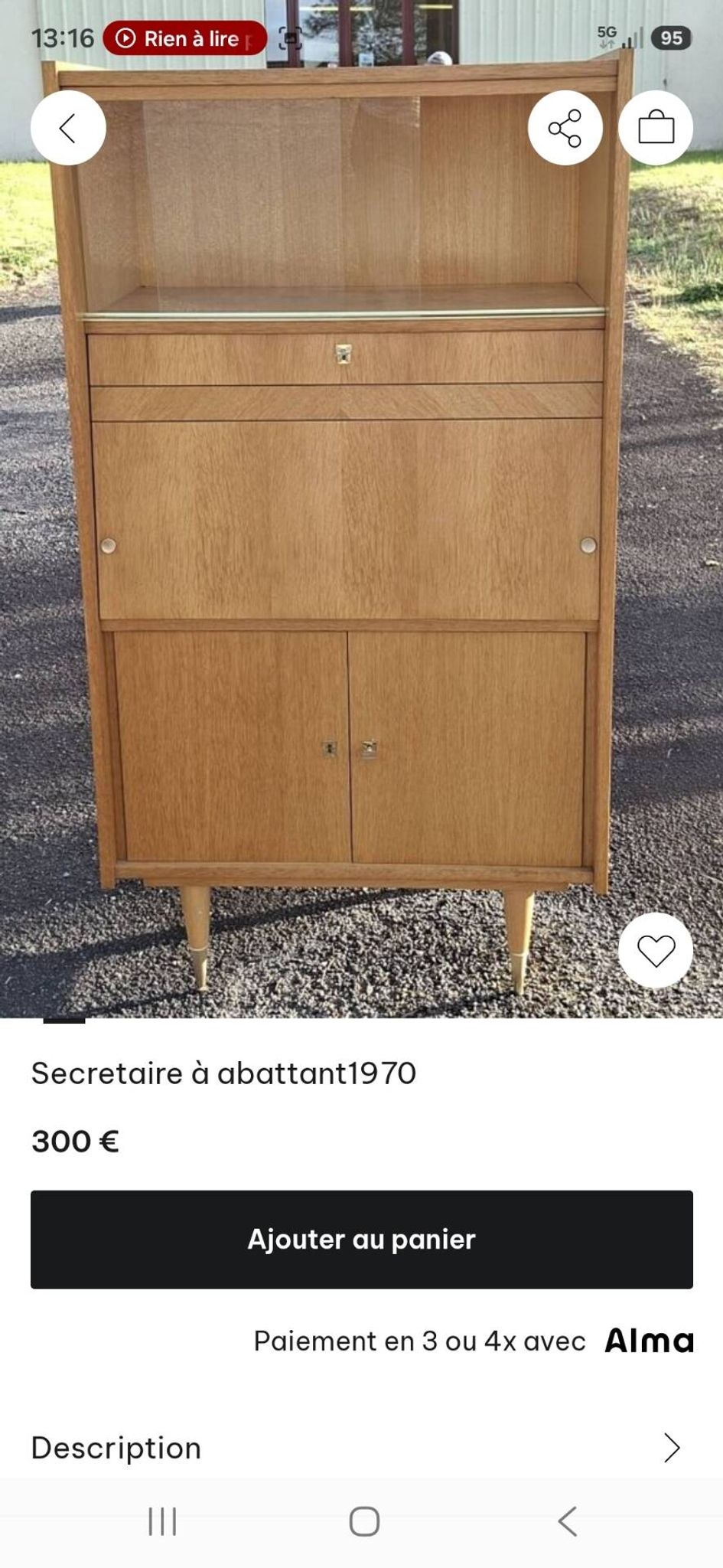 Secrétaire à abattant vintage 1970