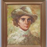 Peinture à l'huile impressionniste vintage Portrait d'une femme avec un chapeau