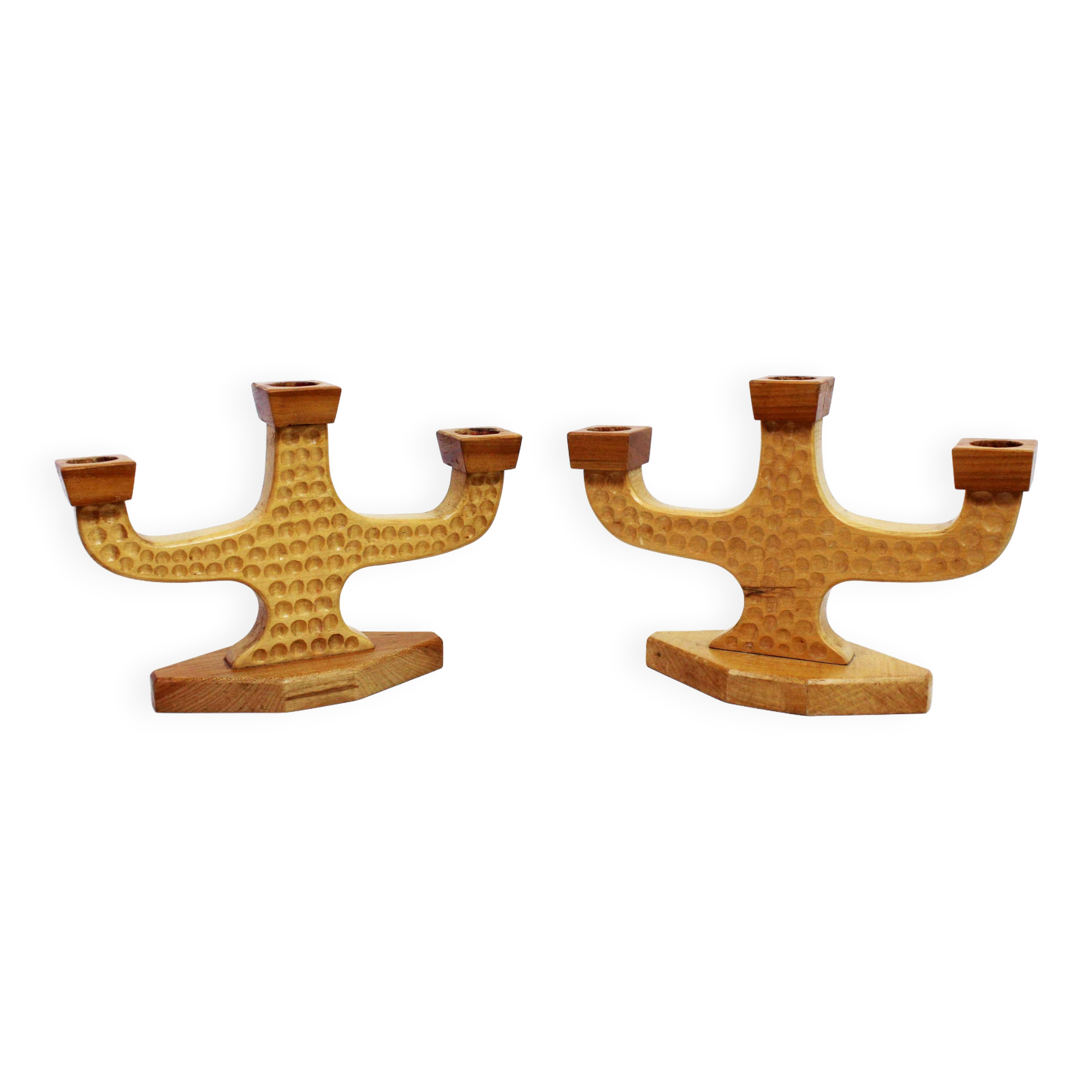 Pair of anthroposophical wooden candlesticks