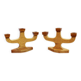 Paire de bougeoirs anthroposophiques en bois